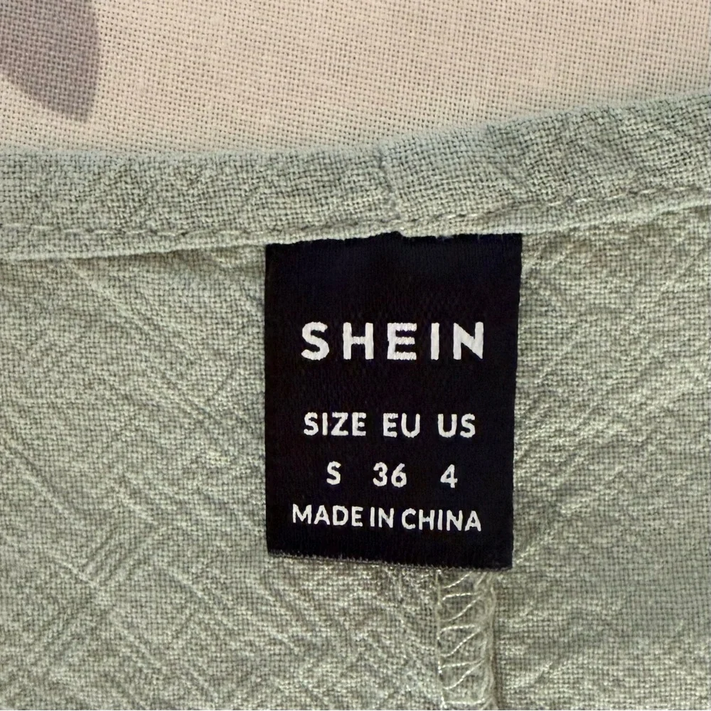 SHEIN Women Cotton Bib Shortalls Romper Sage Green Tie Strap Pockets